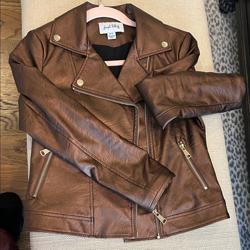 Joseph Ribkoff Metallic Brown Leather Jacket